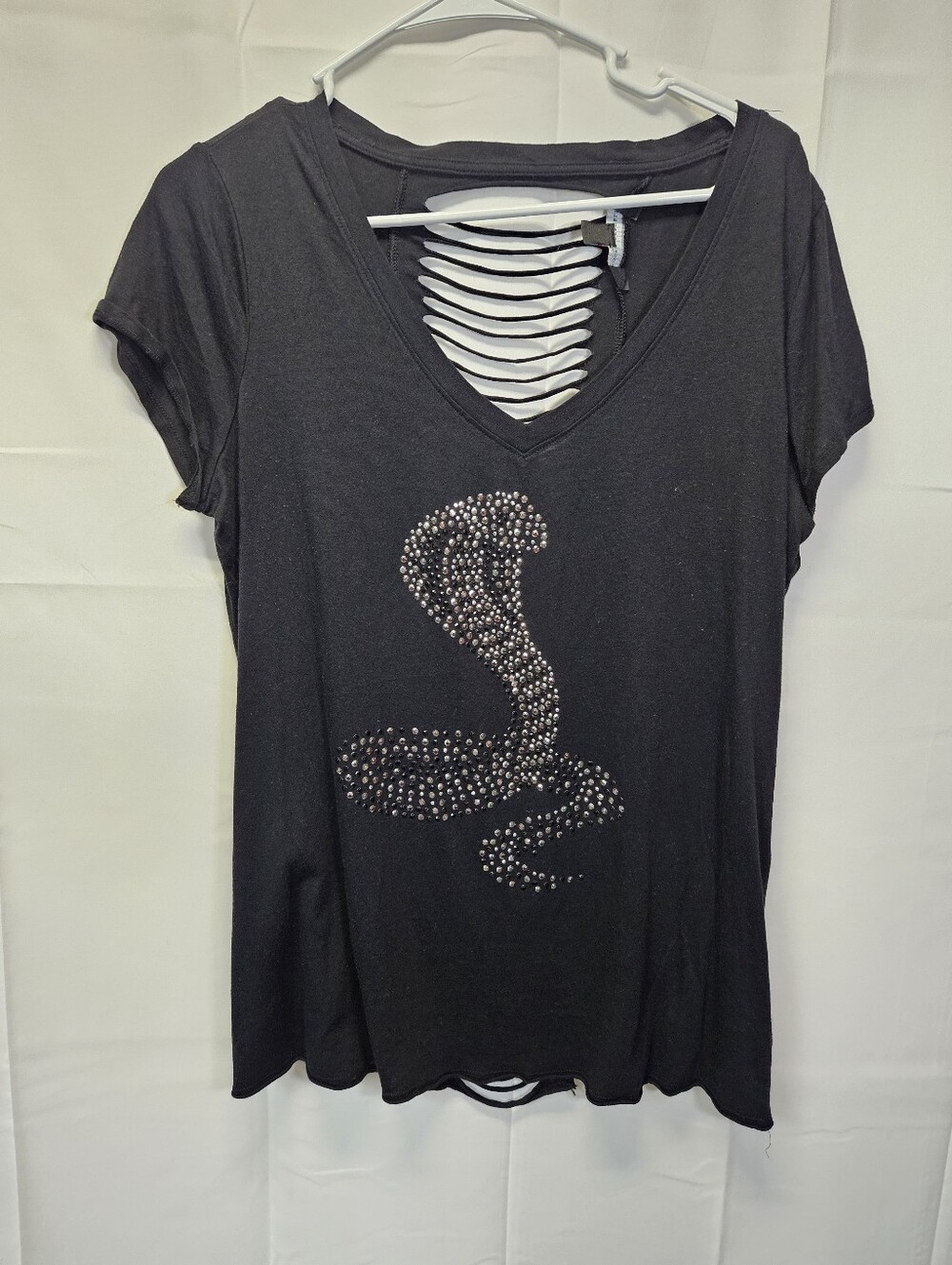 Rock & Republic Women’s Black V-Neck Studded Snake Tee